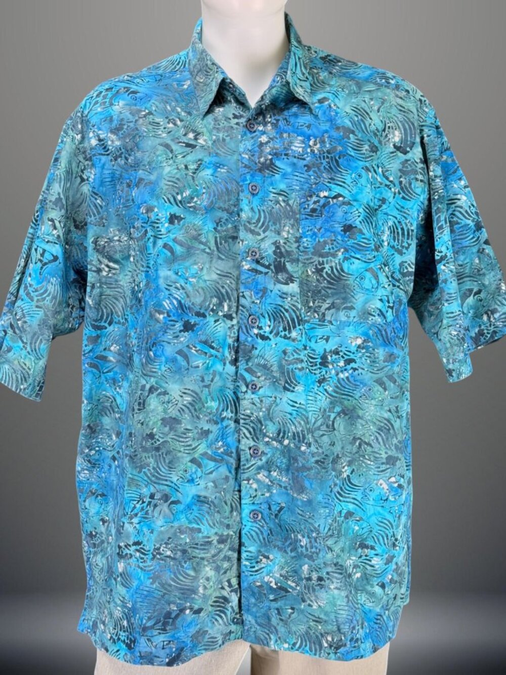 Johari West 2XLT Hawaiian Shirt Blue Tropical Fish Print Cotton Big Tall Camp Sh
